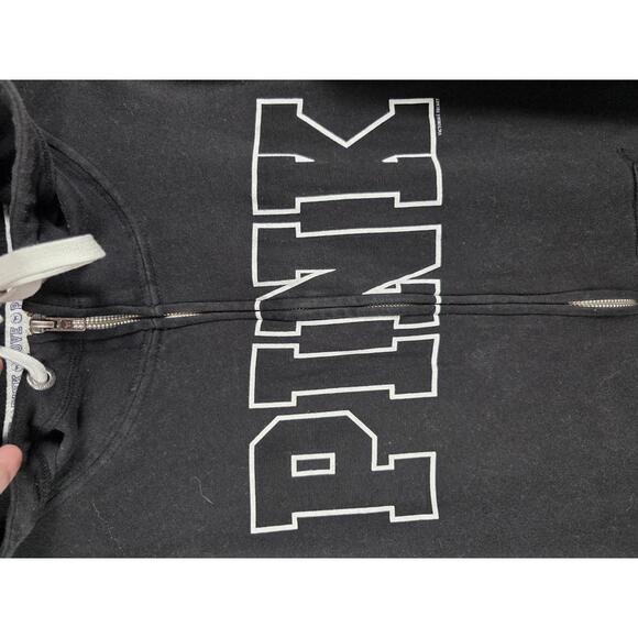 Victorias Secret Pink Logo Full zip Hoodie Jacket Vintage y2k Small Black - Picture 3 of 6